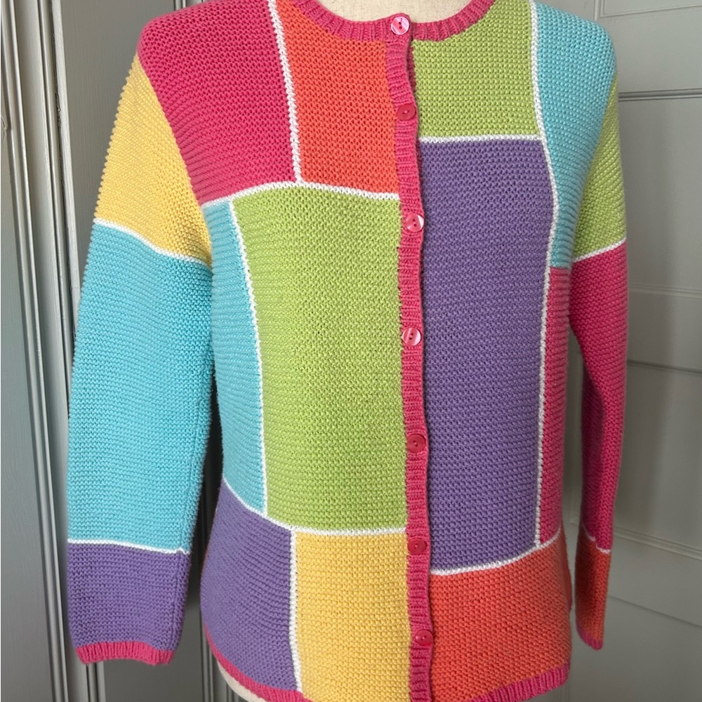 Talbots Women’s Medium Hand Knit Patchwork Cotton… - image 3